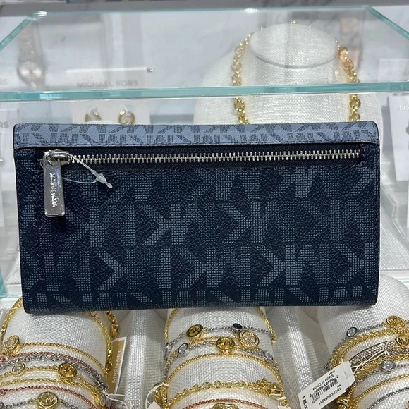 Michael Kors Jet Set Large Logo Trifold WalletAdmiral Multi NWT